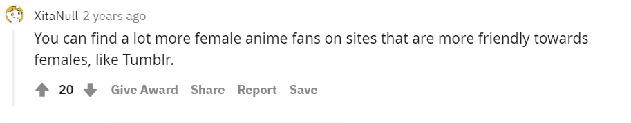 comentario sobre comunidades más amigables para fanáticas del anime