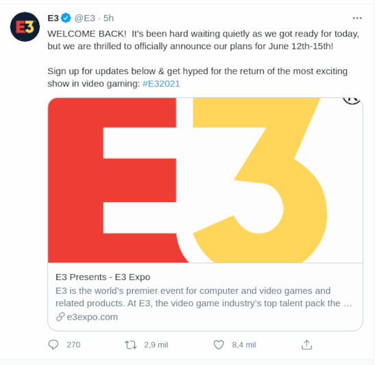 E3 2021 vuelve con apoyo de varias compañías