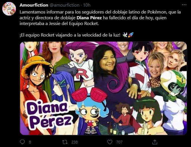 Diana Pérez, fallece actriz de voz Luffy y Jessie Pokemon 