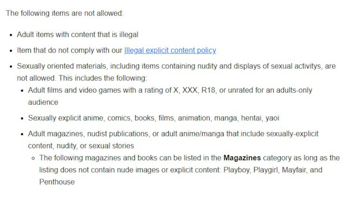 eBay ya no permitirá ventas de artículos XXX, incluido hentai y yaoi