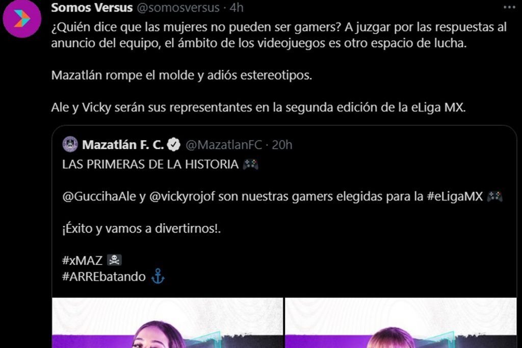 Tweet de apoyo a Viko Rojo y Guacchi videojugadoras 