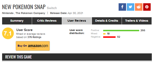 New Pokémon Snap Metacritic